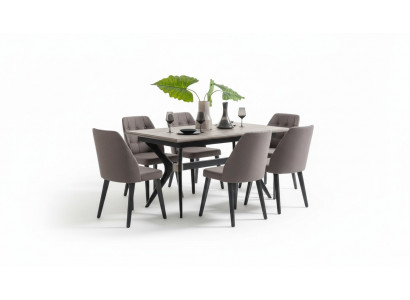 Eethoek set Eetkamer Eetgroep Eettafel Stoelen Hout Grijs 7-delig