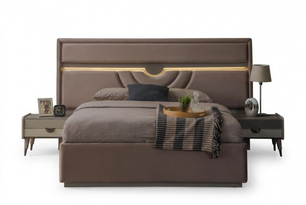Tweepersoons slaapkamer bed nachtkastjes beige set 3-delig bedlade