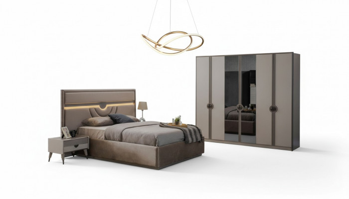 Tweepersoonsbed Complete slaapkamermeubels Bed Nachtkastjes Beige 4 delig