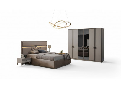 Tweepersoonsbed Complete slaapkamermeubels Bed Nachtkastjes Beige 4 delig