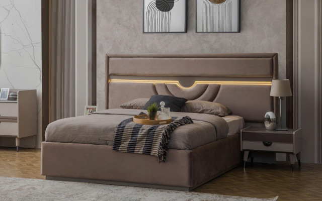Garnituur tweepersoonsbed bed nachtkastjes beige 6-delig kaptafel modern