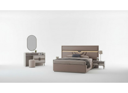 Garnituur tweepersoonsbed bed nachtkastjes beige 6-delig kaptafel modern