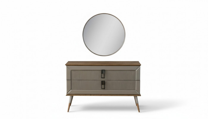 Bruine designer ladekast Luxe ronde spiegel Luxe make-uptafel set 2-delig