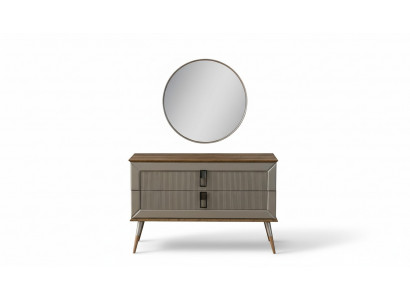 Bruine designer ladekast Luxe ronde spiegel Luxe make-uptafel set 2-delig