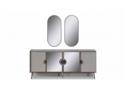 Grijze meubelset Ontwerper 4-deurs dressoir Exclusieve spiegel 3-delige