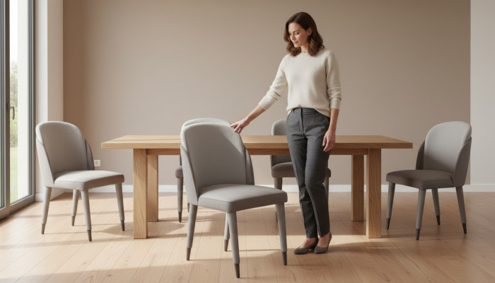 Lichtgrijze eetkamerstoelen keukenstoelen ontwerper gestoffeerde eetkamer meubels