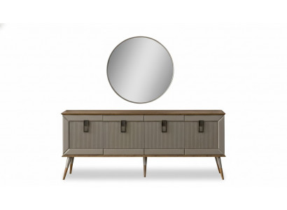 Robuuste dressoir, ontwerper sideboard, luxueuze ronde spiegelkast 2-delig.