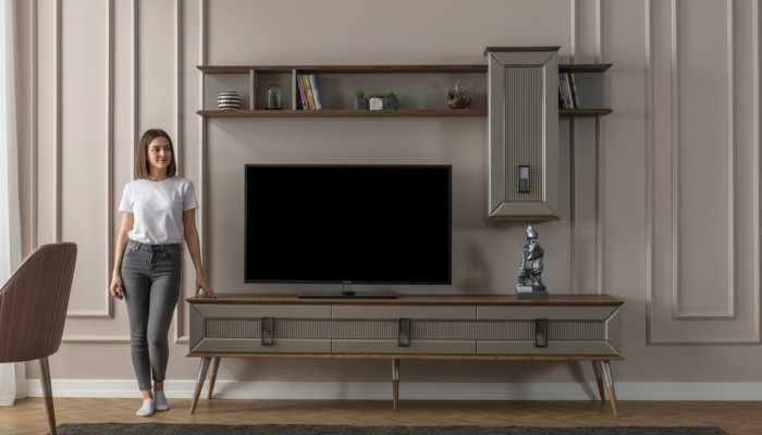 Moderne bruine woonkamer meubels Stevig dressoir Designer boekenplank 2-delig