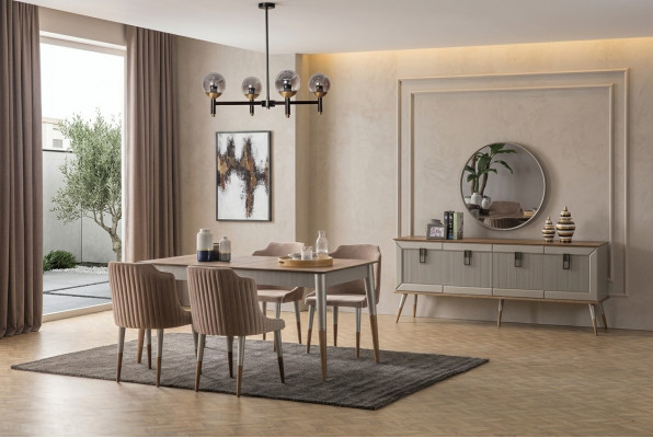 Heldere eetkamerset Robuuste eettafel Luxe dressoir 9-delig