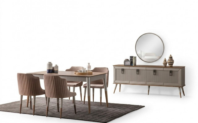 Heldere eetkamerset Robuuste eettafel Luxe dressoir 9-delig