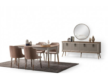 Heldere eetkamerset Robuuste eettafel Luxe dressoir 9-delig