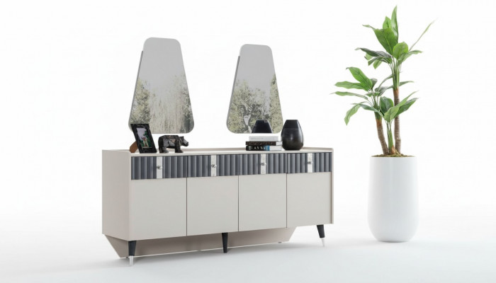 Complete set Designer Beige dressoir Sideboard 2x spiegel 3-delige set.