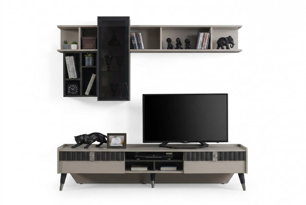 Woonkamer set Designer RTV-standaard Luxe houten planken Salontafel 3-delig Fernsehschrank-Set Designer Luxus-Holzregale Couchtisch 3-teilig