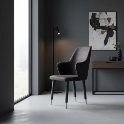 Grijze eetkamerstoelenset Designer gestoffeerde stoelen 6-delig Textielstoelen