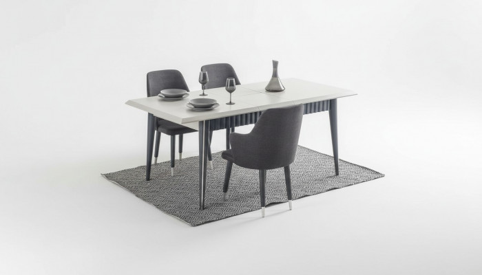 Ontwerper Rechthoekige Witte Eettafel 6x Grijze Gestoffeerde Stoelen 7-delige Set