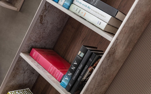 Moderne boekenkast Designer staande boekenrek Beige kantoorkast Boekenkast