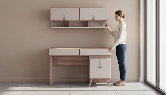 Beige bureau Luxe kantoortafel Wandkast Computertafel Set