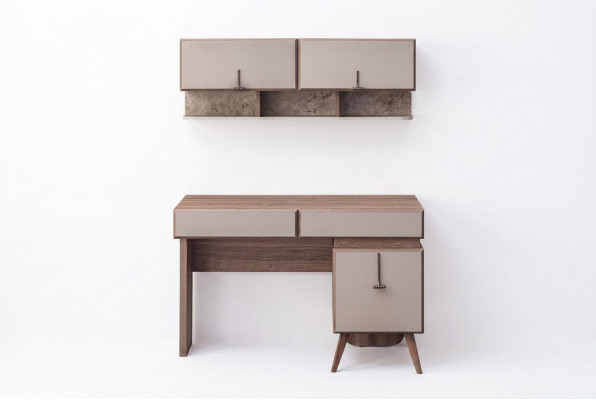 Beige bureau Luxe kantoortafel Wandkast Computertafel Set