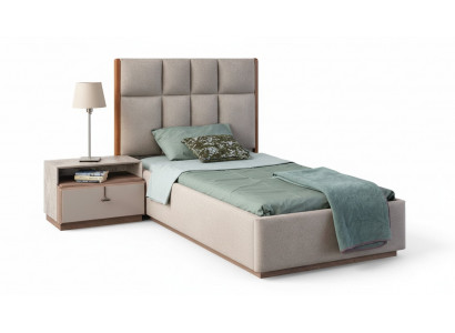 Beige kinderkamerset ontwerper eenpersoonsbed hout nachtkastje 2-delige set