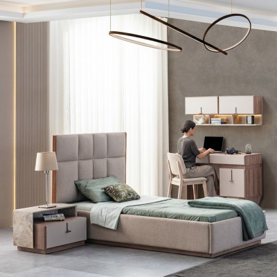 Kinderkamer meubel designer eenpersoonsbed hout nachtkastje bureau 4-delig.