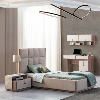 Kinderkamer meubel designer eenpersoonsbed hout nachtkastje bureau 4-delig.