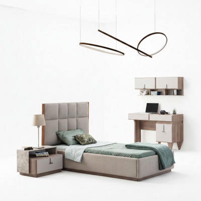 Kinderkamer meubel designer eenpersoonsbed hout nachtkastje bureau 4-delig.