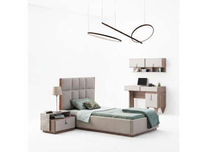 Kinderkamer meubel designer eenpersoonsbed hout nachtkastje bureau 4-delig.