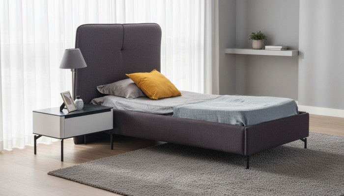 Grijze kindermeubels Ontwerper kinderbed Houten nachtkastje Luxe set
