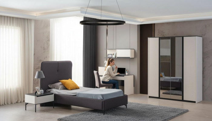 Volledige kinderkamer meubels Bed Nachtkastje Bureau Kledingkast