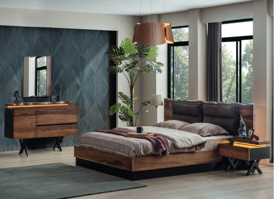 Slaapkamer houten set Robuust bed 2x nachtkastjes 3-delige luxe set