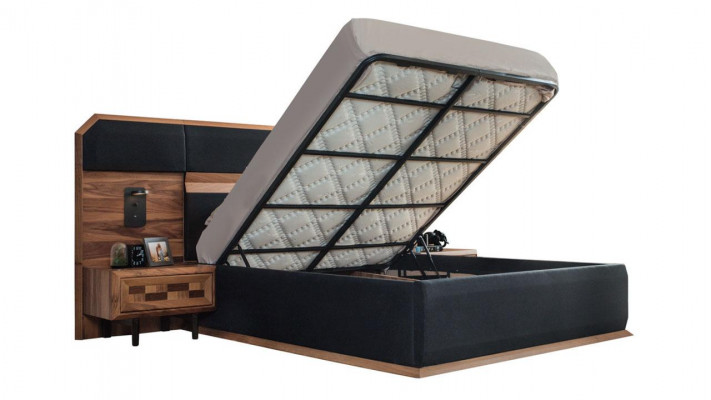 Exquise slaapkamer set Elegante tweepersoonsbed 2x houten nachtkastjes
