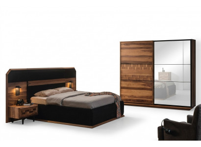 Exquise slaapkamer set Elegante tweepersoonsbed 2x houten nachtkastjes