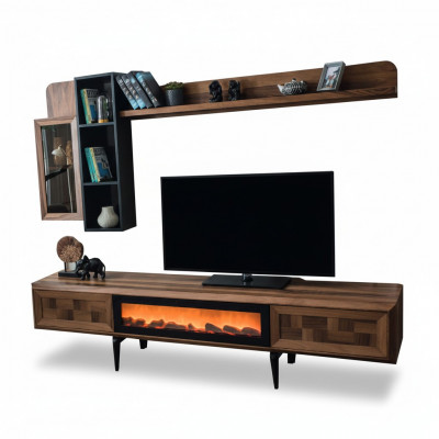 Bruine woonkamer wandmeubel ontwerper tv-standaard RTV houten planken LED