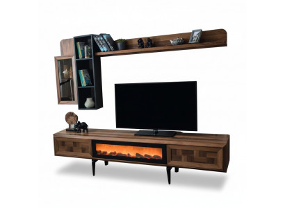 Bruine woonkamer wandmeubel ontwerper tv-standaard RTV houten planken LED