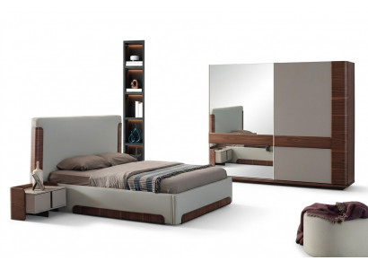 Elegante slaapkamermeubels, luxe gestoffeerd bed, ontwerper kledingkast.