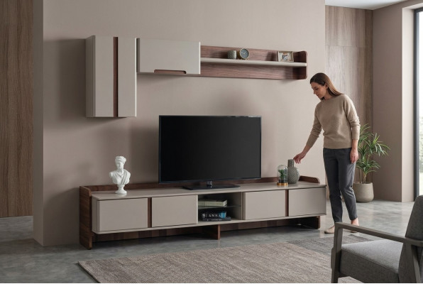 Witte woonkamer wand Luxe meubels RTV lage tv-kasten planken dressoir