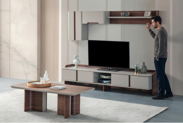 Stijlvolle woonkamer wandset Designer tv-standaard houten salontafel