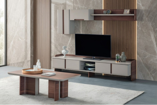Stijlvolle woonkamer wandset Designer tv-standaard houten salontafel