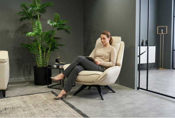 Beige leren fauteuil Woonkamer Clubsessel Ontwerp Éénzitter Luxe meubels