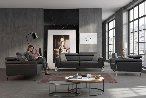 Ontwerper kunstleren bankstel 2x driezits Luxueuze fauteuil 3-delig