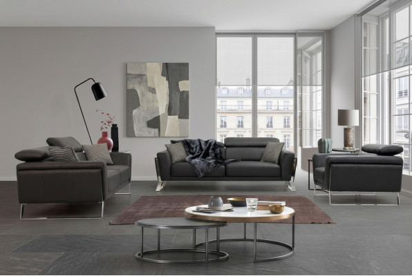 Ontwerper kunstleren bankstel 2x driezits Luxueuze fauteuil 3-delig