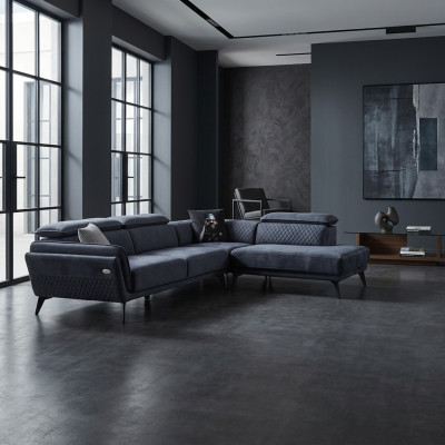 Stevige grijze stoffen bank Designer L-vorm bank Woonkamer gestoffeerde bank.