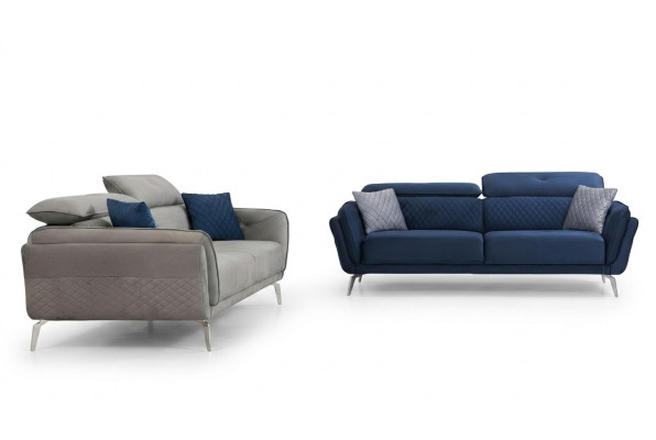 Ontwerper Gewatteerde Bankstel Blauw-Grijze Stoffen Bankstel Luxe 2x 3-Zits