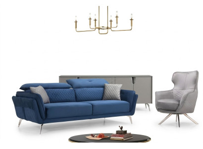 Exclusieve Bankstel Blauwe Driepersoons Designer Fauteuil Gestoffeerde Meubelen