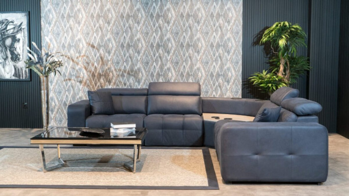 Hoekbank L-vorm leren bank Grote bank Grijs Bank Woonkamer Design