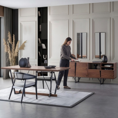 Groep eetkamer eettafel set 2-delig dressoir eettafel bruin hout