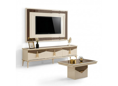 Luxe woonkamer wandmeubel TV-standaard wandpaneel RTV laagbord goud