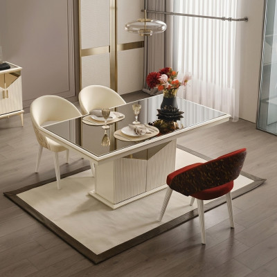 Eettafel Tafel Tafel Eethoek Beige Hout Goud Luxe