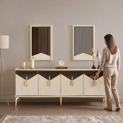 Luxe dressoir kast commode houten kast hout beige goud