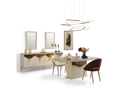 Compleet eetkamer eettafel 2-delig dressoir eettafel Goud Hout